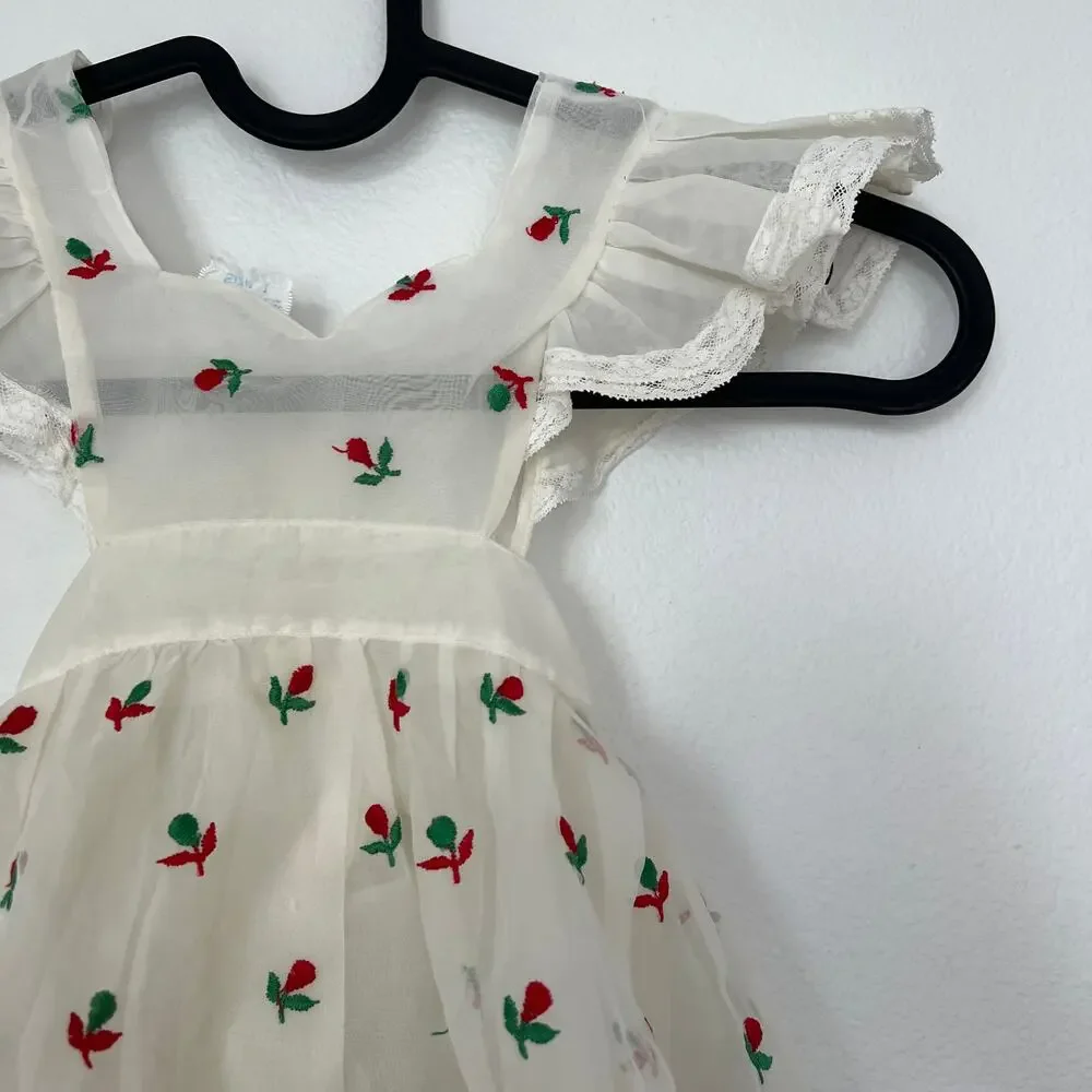 Vintage A BayBee Off White Red Cherry Frock Airy Cottagecore Fairy-tale Chic